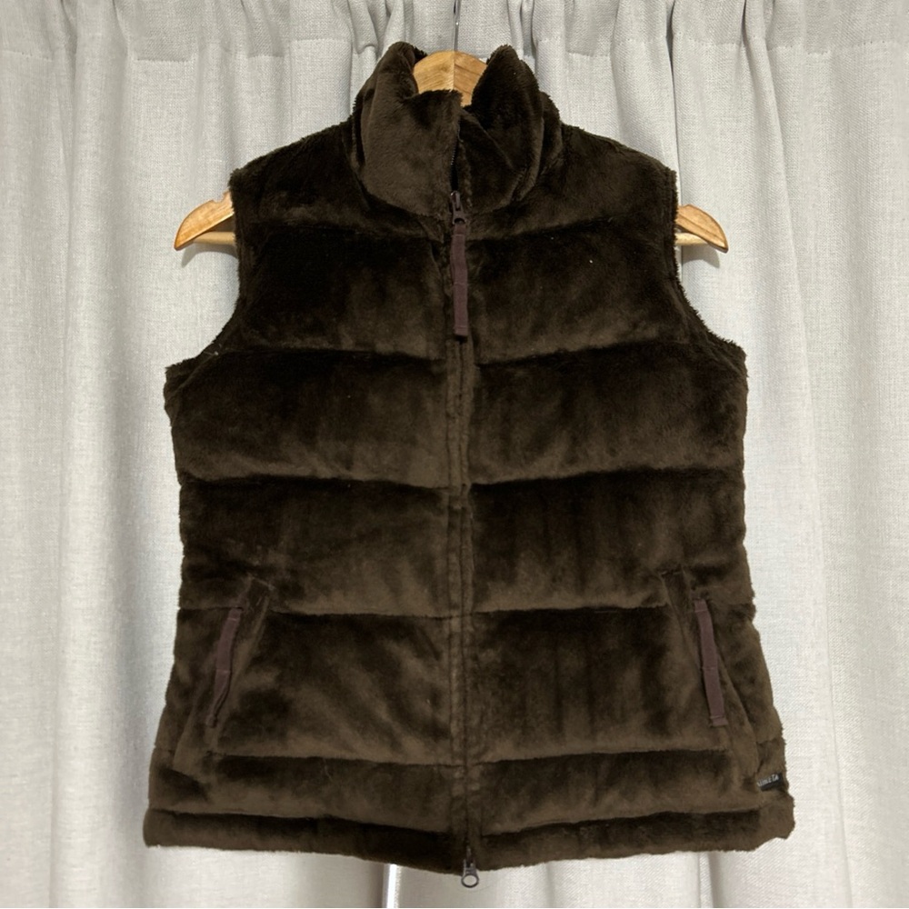 Athleta Jacket Women’s XS Brown Puffer Vest Goose Down Fleece Outdoors Adult